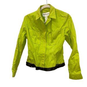 Thierry Mugler vintage lime green black trim moto jacket 38 S